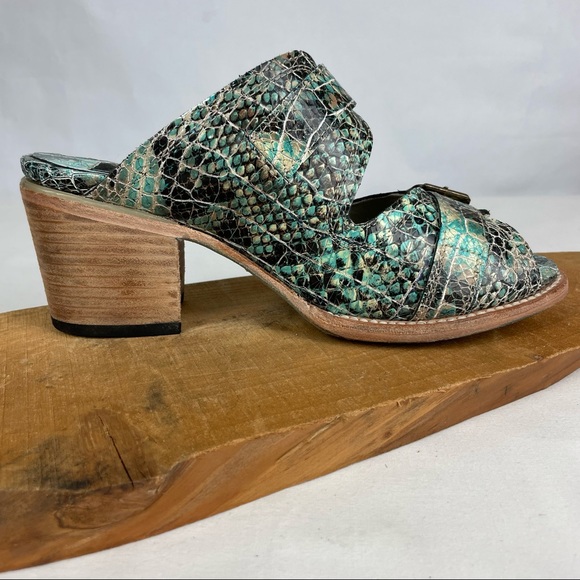 Freebird by Steven Caprice Heeled Leather Sandals Turquoise Multi Snake Size 10 - Picture 5 of 14